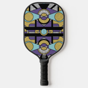 Palas De Pickleball Diseño abstracto art déco dorado geométrico púrpur