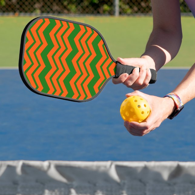 Palas De Pickleball Diseño de Chevron Zigzag Verde Naranja (in situ)