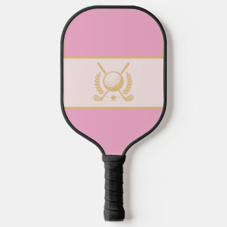 Palas De Pickleball Diseño de cresta de laurel elegante rosa y dorado