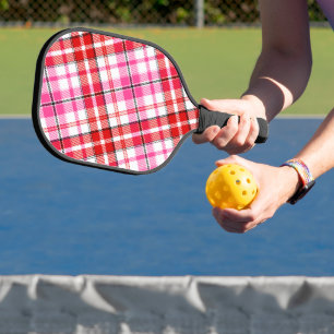 Palas De Pickleball Diseño de cuadros escoceses blanco rojo rosa