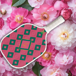 Palas De Pickleball Diseño de diamante preppy Monogramado rosa y verde