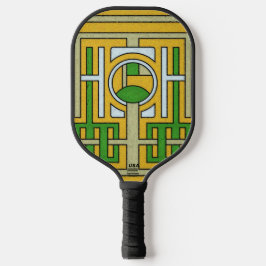 Palas De Pickleball Diseño de laberinto abstracto geométrico amarillo 