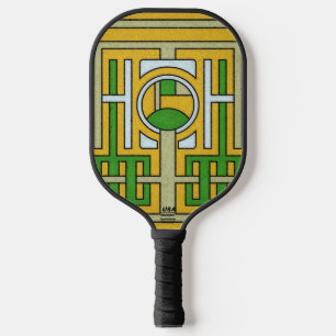 Palas De Pickleball Diseño de laberinto abstracto geométrico amarillo