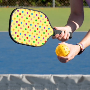 Palas De Pickleball Diseño de lunares de arcoíris colorido amarillo