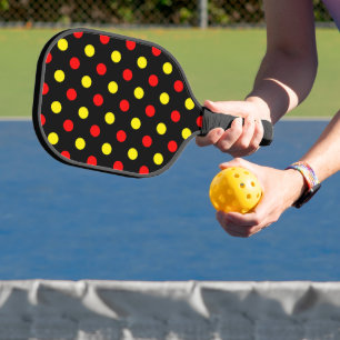 Palas De Pickleball Diseño de lunares negros rojos y amarillos 