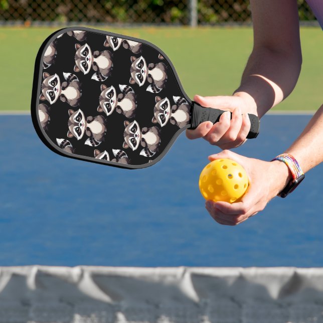Palas De Pickleball Diseño de patrón de mapache negro  (in situ)