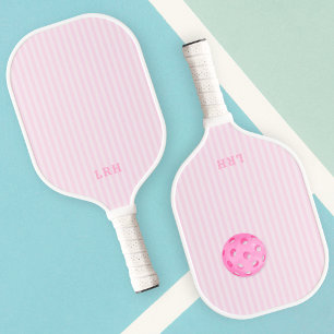 Palas De Pickleball Diseño de raya de caramelo rosa Monograma de inici