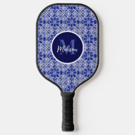 Palas De Pickleball Diseño elegante azul grisáceo inicial monogramado