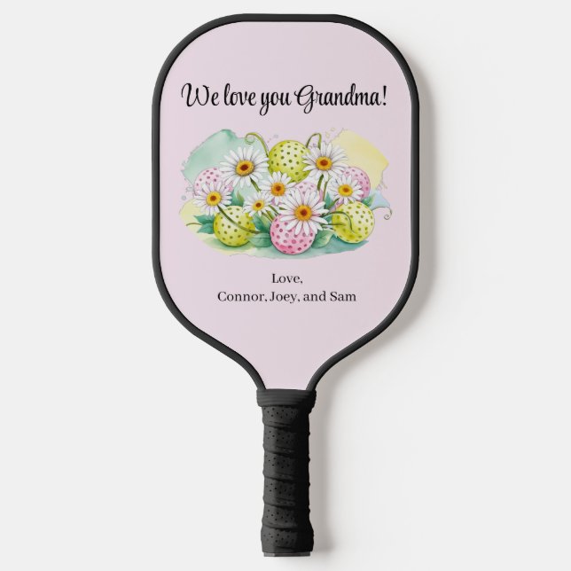 Palas De Pickleball Diseño floral personalizado "Te amamos abuela" (Anverso)