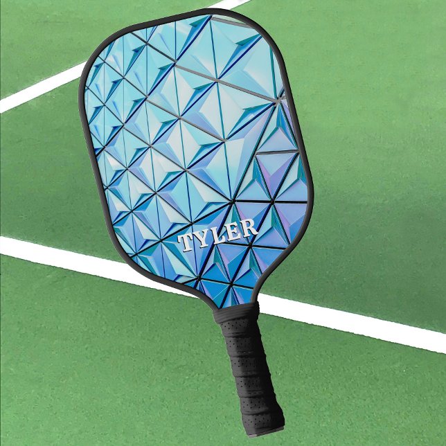 Palas De Pickleball Diseño geométrico azul, nombre blanco (Subido por el creador)