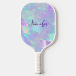 Palas De Pickleball Diseño iridiscente azul verdoso y púrpura, nombre 