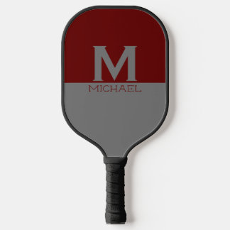 Palas De Pickleball Diseño monogramado simple en gris y burdeos