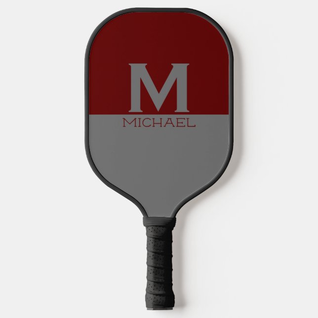 Palas De Pickleball Diseño monogramado simple en gris y burdeos (Anverso)