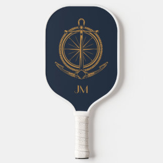 Palas De Pickleball Diseño náutico con brújula y ancla de oro
