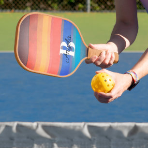 Palas De Pickleball divertidas rayas coloreadas estilo retro agregar m