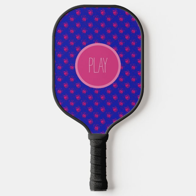 Palas De Pickleball Divertidos puntos rosados calientes en azul (Anverso)