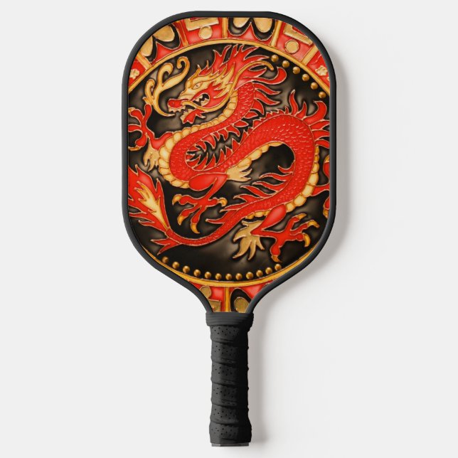 Palas De Pickleball Dragón chino tradicional de oro rojo (Anverso)