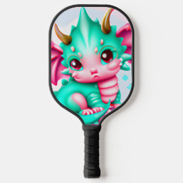 Palas De Pickleball Dragón de bebé Verde azulado y rosa de Kawaii
