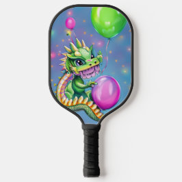 Palas De Pickleball Dragón de cumpleaños lindo con globos