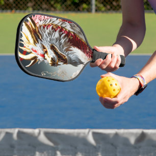 Palas De Pickleball Dragón que respira fuego escamas rojas blancas y d