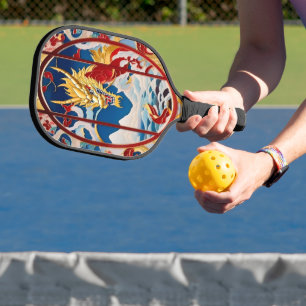 Palas De Pickleball Dragón respirador de fuego oro y rojo