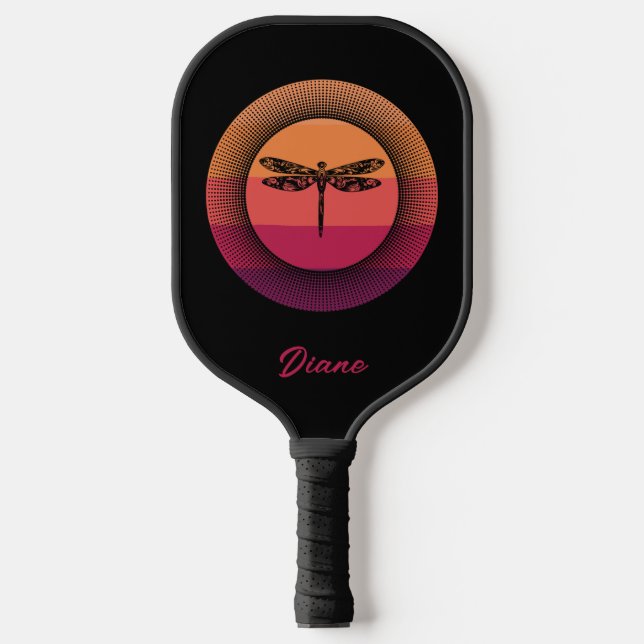 Palas De Pickleball Dragonfly en Retro Sunset con nombre (Anverso)