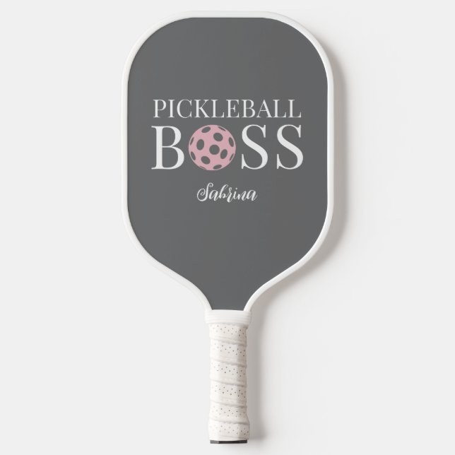 Palas De Pickleball Dulce Jefe de Pickleball Rosa Gris (Anverso)