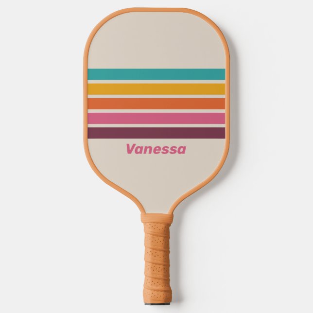 Palas De Pickleball Dulces Antiguos Arcoíris a Traves de Rayas con Nom (Anverso)