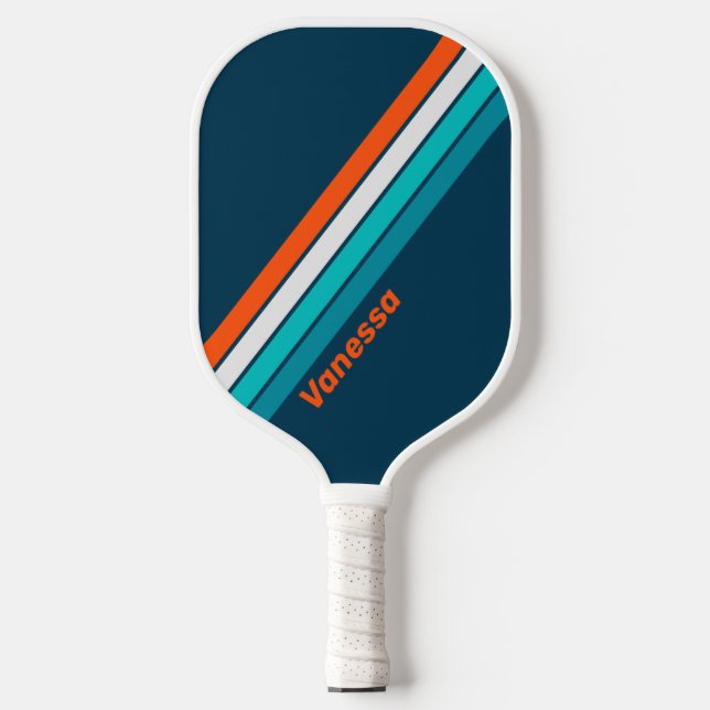 Palas De Pickleball Ecos de botella azul rayado con nombre (Anverso)