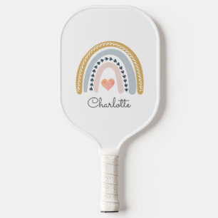 Palas De Pickleball El corazón rosa arcoiris de Boho personalizado