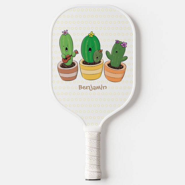 Palas De Pickleball El trío de cactus lindo canto ilustracion personal (Anverso)