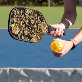 Palas De Pickleball Elegancia en movimiento: floral de oro y negro