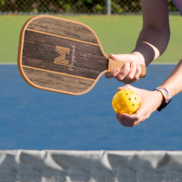Palas De Pickleball Elegancia rústica Monograma Textura de madera