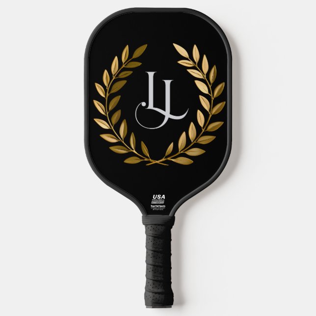 Palas De Pickleball Elegant Black & Gold Laurel Monogram Pickleball Pa (Anverso)