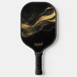 Palas De Pickleball Elegant Black Gold Monogram Name