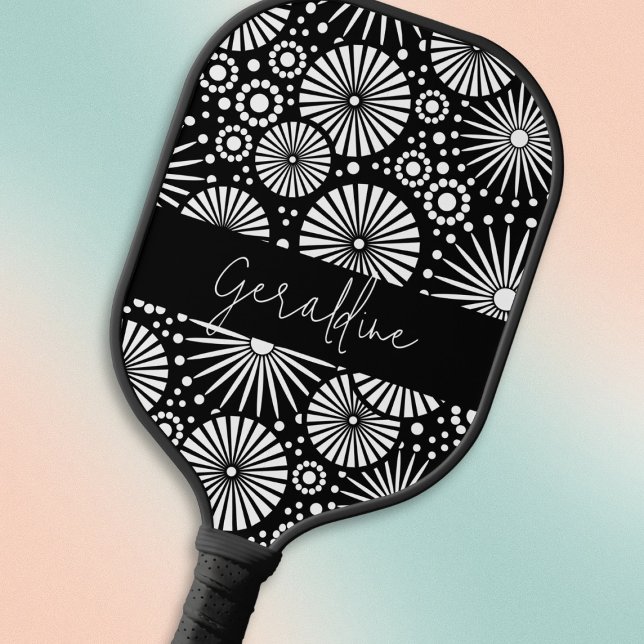 Palas De Pickleball Elegant Black White Geometric Starburst Name  (Subido por el creador)