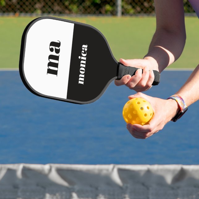 Palas De Pickleball elegant black &white script monogram initial  (in situ)