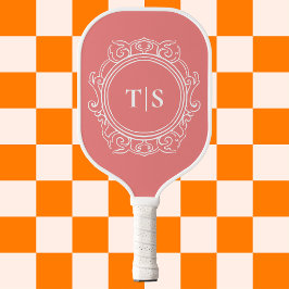 Palas De Pickleball Elegant Coral Pink Ornate Monogram