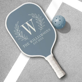 Palas De Pickleball Elegant Monogram Dusty Blue Family Name