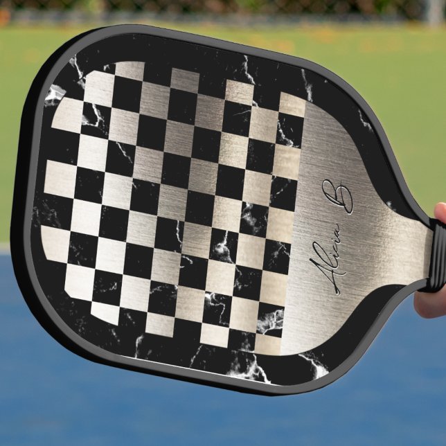 Palas De Pickleball Elegant Personalized Steel and Dark Marble (Subido por el creador)