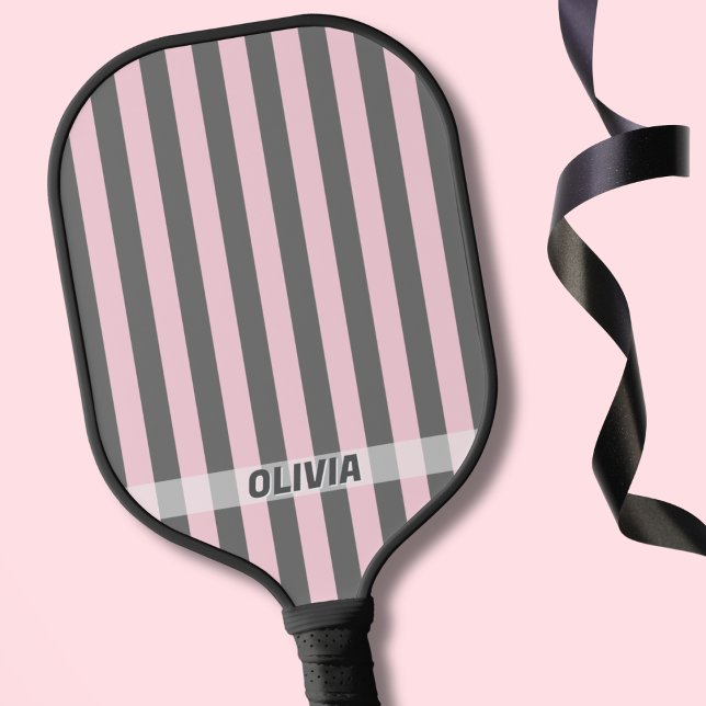 Palas De Pickleball Elegant Pink and Gray stripes Minimalist Custom (Subido por el creador)