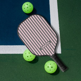 Palas De Pickleball Elegant Pink and Gray stripes Monogrammed custom