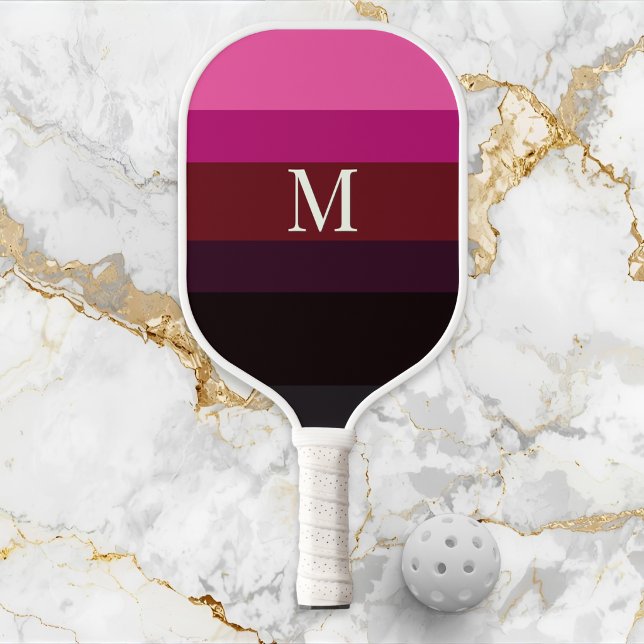 Palas De Pickleball Elegant Plum Fuchsia Color Block Monogrammed (A monogrammed pickleball paddle with sleek color block design in plum, burgundy and fuchsia pink)