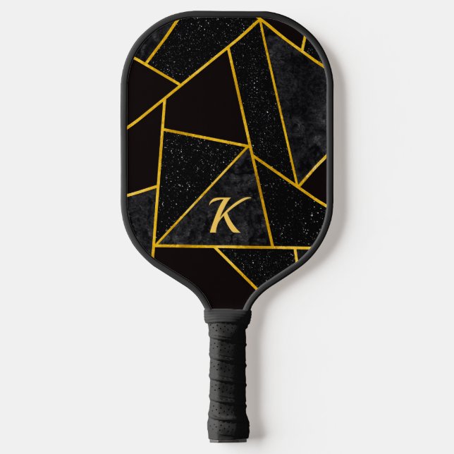 Palas De Pickleball Elegante abstracto de oro negro geométrico (Anverso)