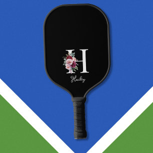 Palas De Pickleball Elegante acuarela Floral Nombre inicial Monograma
