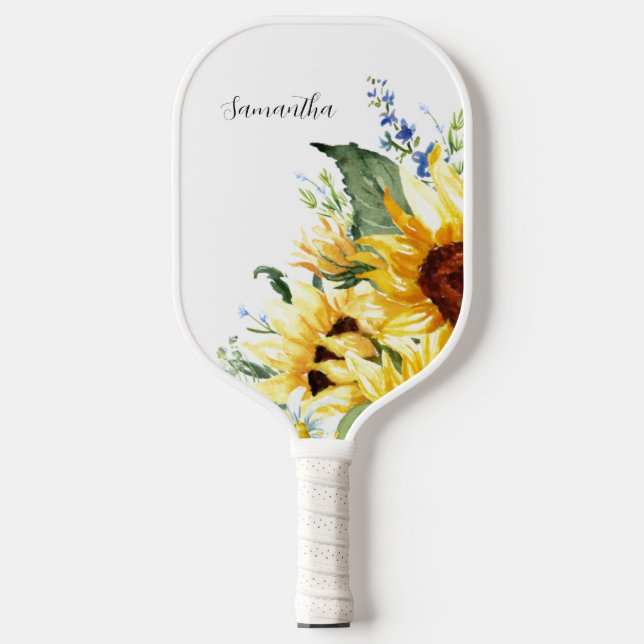 Palas De Pickleball Elegante acuarela girasoles floral personalizada (Anverso)