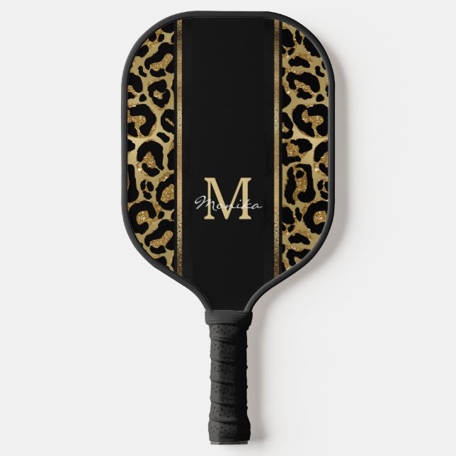 Palas De Pickleball Elegante animal Faux Gold Leopard Imprimir Persona (Anverso)
