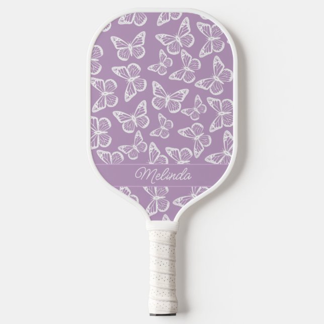 Palas De Pickleball Elegante Boho Butterfly Pastel Purple Añadir tu no (Anverso)