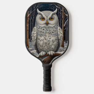 Palas De Pickleball Elegante bosque de invierno de búho blanco