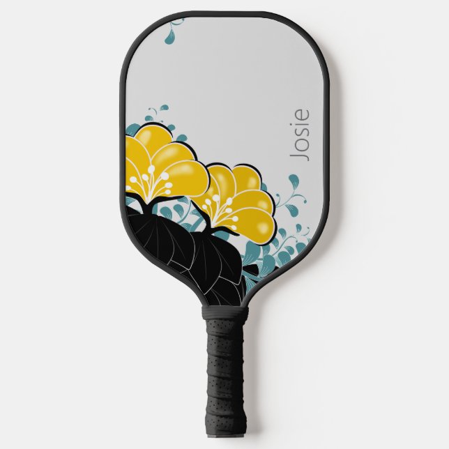 Palas De Pickleball Elegante Camellias doradas Añadir nombre (Anverso)